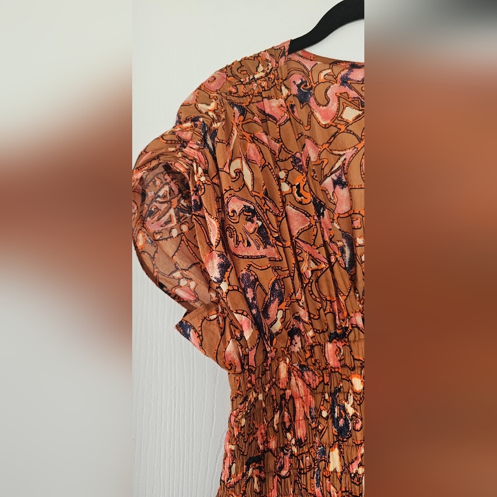 A.L.C. Lucia Corset Waist Cotton Floral Midi Dress Size 0 Bronze Navy Coral - Picture 9 of 14